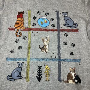 VTG Sarah Bentley Womens T Shirt Embroidered Patch Kittens Shoulder Pad Sz S USA